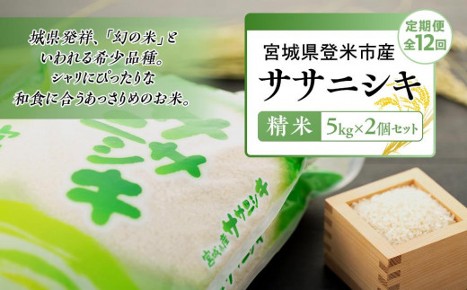 
令和5年産【定期便／全12回】宮城県登米市産ササニシキ精米　５kg×２個セット
