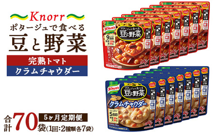 【定期便5ヶ月】クノール ポタージュで食べる豆と野菜 2種類各7袋詰め合わせセット （クラムチャウダー＆完熟トマト） | 味の素 スープ ストック