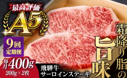 【9回定期便】飛騨牛 サーロイン ステーキ 2枚 200g 5等級 A5 贅沢三昧定期便 国産 和牛 岐阜県 岐阜市/だるまミート [ANBE011]