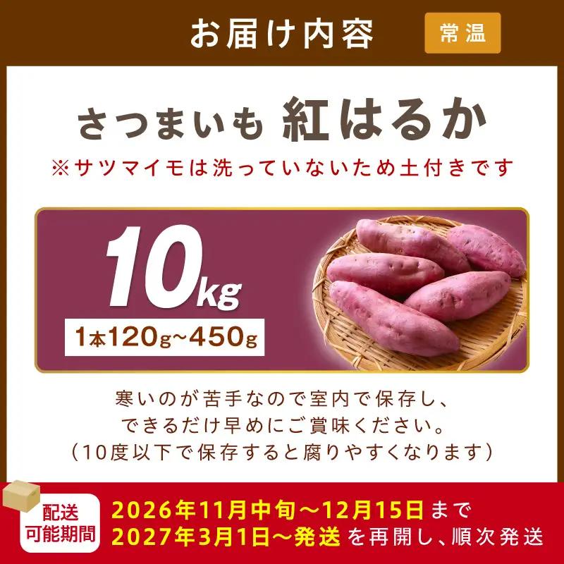 【先行予約】さつまいもオブザイヤー紅はるか部門全国1位 京都・ 丹後産　さつまいも 紅はるか　土付き（1本120〜450g程度）10kg