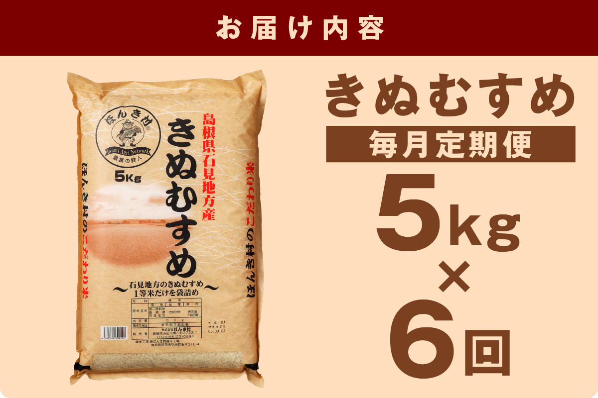 石見産きぬむすめ30kg(5kg×6回コース）【定期便】 お米 お取り寄せ 特産 精米 白米 ごはん ご飯 コメ 新生活 応援 準備 【1939】