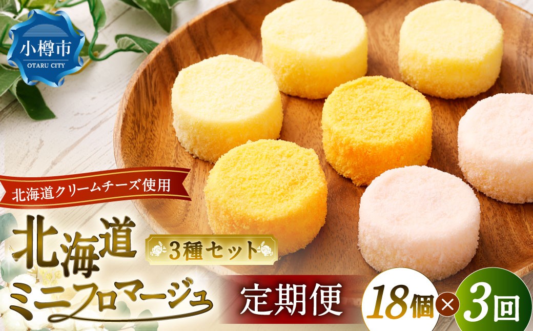 
            【3回定期便】 北海道ミニフロマージュ 3種 セット （プレーン ・ アップル ・ メロン） 約900g×3回 合計約2.7kg ミニフロマージュ フロマージュ チーズケーキ ケーキ スイーツ 洋菓子 冷凍 北海道 小樽市
          