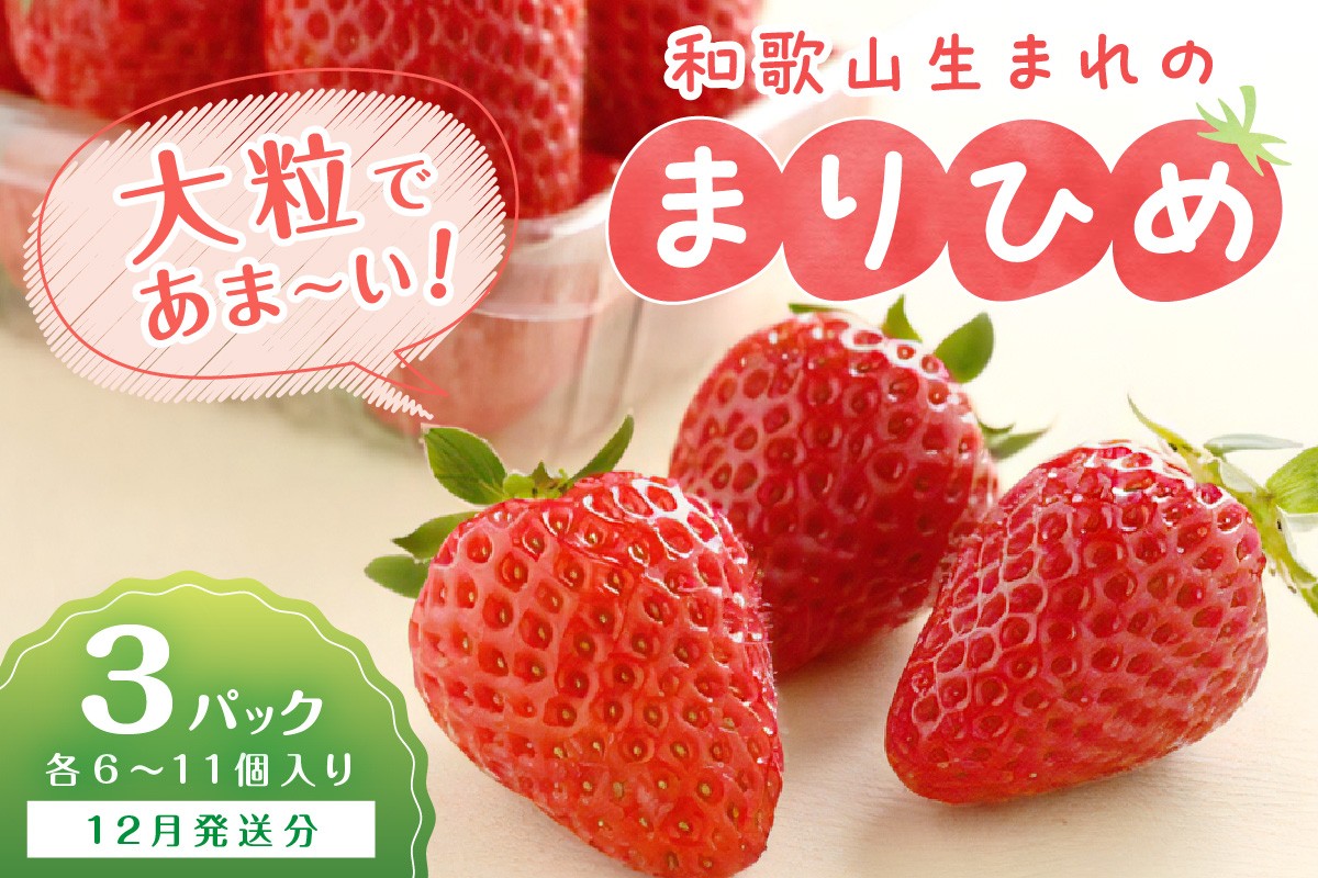 
                  和歌山生まれのイチゴ（まりひめ）大粒3パック12月発送分《先行予約》
                