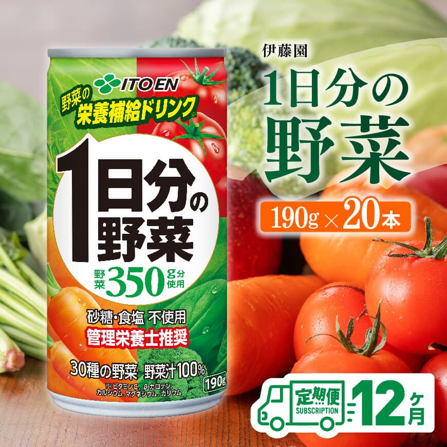 【12ヶ月定期便】伊藤園1日分の野菜190ｇ×20本　野菜ジュース 飲み物 定期便[D07312t12]