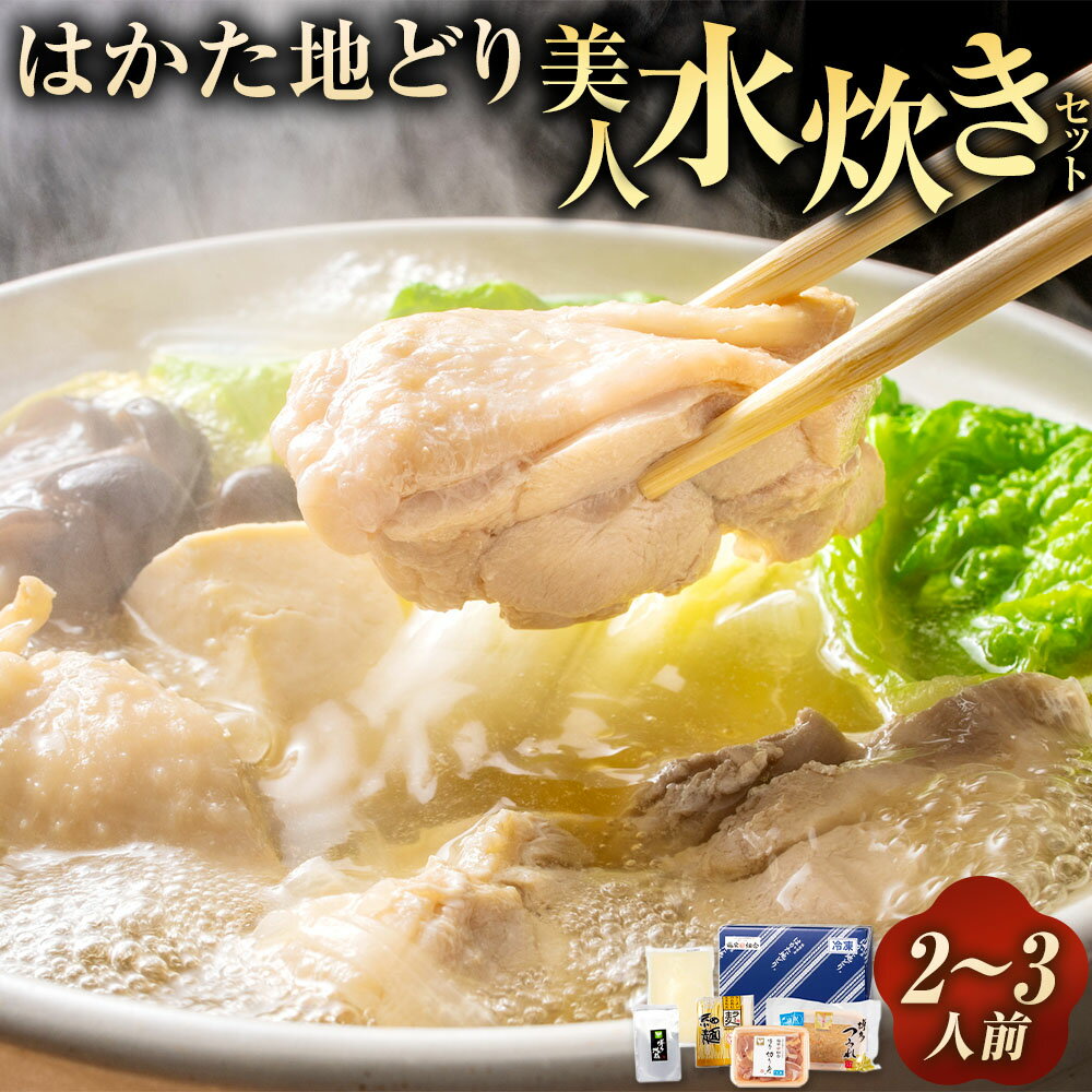【ふるさと納税】福岡限定！はかた地どり美人水炊きセット 2～3人前 合計1.13kg 鶏もも切り身 鶏つみれ 麺 コラーゲンスープ 地鶏 鶏肉 お肉 水炊き お鍋 鍋料理 惣菜 ギフト 贈答 贈り物 冷凍 博多 福岡県 太宰府市 送料無料