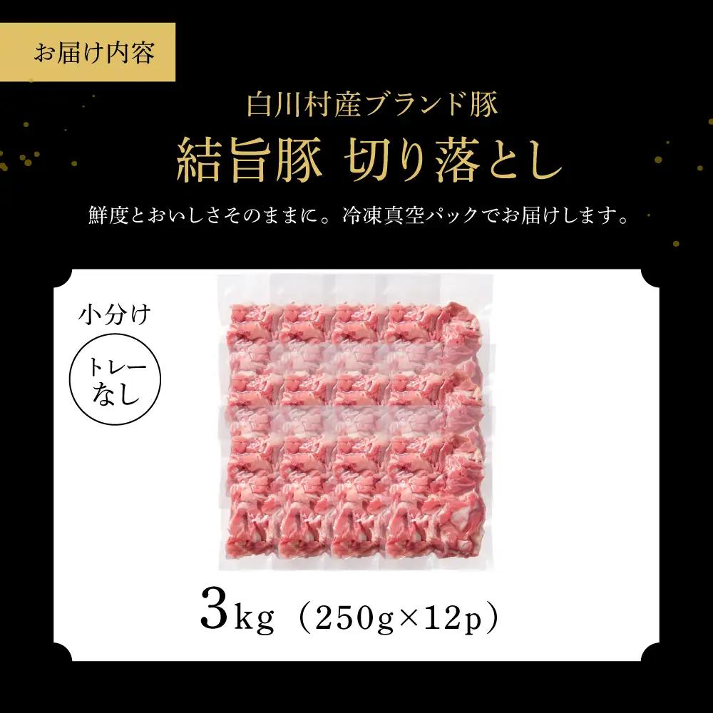 結旨豚 ウデ又はモモ 切り落とし 250g×12p（計3kg） トレーなし 簡易包装  ｜ 肉 お肉 豚肉 国産 切り落とし 切落し 薄切り 訳あり 白川郷 岐阜県 白川村 ブランド豚 人気 おすすめ
