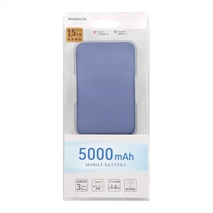 Owltech USB Type-Cケーブル付属 小型軽量モバイルバッテリー 5000mAh USB Type-C入出力＋ USB Type-A出力 OWL-LPB5012-Rシリーズ アッシュブルー