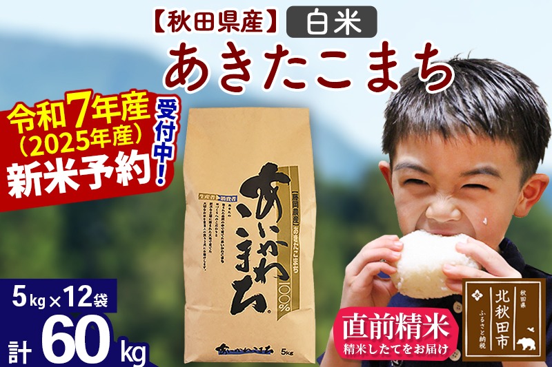 ※令和7年産 新米予約※秋田県産 あきたこまち 60kg【白米】(5kg小分け袋) 【1回のみお届け】2025産 お米 藤岡農産|foap-11301