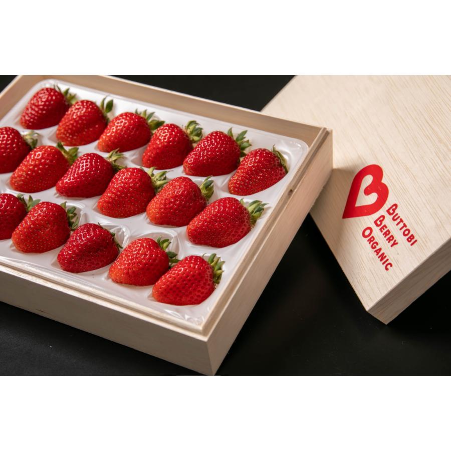 ＜BUTTOBI BERRY ORGANIC＞とくしまオーガニックいちご (大粒)・桐箱入り380g(12～15粒)