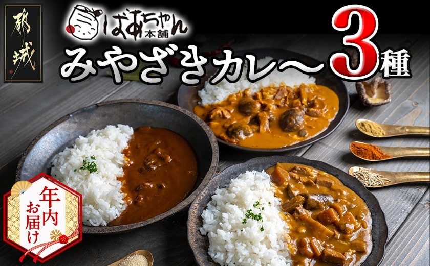 
            【年内お届け】みやざきカレー3種セット≪2025年12月15日～31日お届け≫_LB-1502-HNY_(都城市) レトルトカレー 宮崎県産 黒毛和牛カレー 観音池ポーク 豚ごぼうカレー 都城産しいたけとベーコンカレー 湯煎調理 アウトドア 食べ比べ 1人暮らし ポスト投函
          
