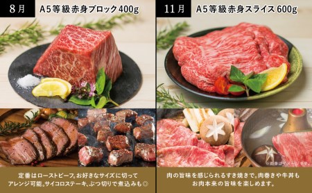 【特撰定期便 全4回】 A5等級 鹿児島県産 黒毛和牛 赤身 定期便 赤身肉 ヘルシー ステーキ すき焼き しゃぶしゃぶ 焼肉 ローストビーフ ブロック お肉 国産 牛肉 冷凍 定期便 カミチク