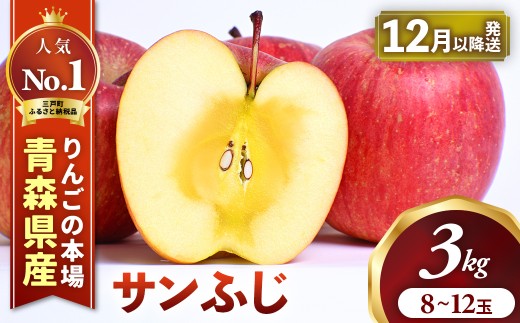 りんご【サンふじ】約3kg（8～12玉）【2026年産・先行予約】★2026年12月上旬～2027年1月中旬頃まで順次発送★青森県三戸町産 りんご 林檎 フルーツ 果物 果実 青森県 青森県産 三戸 