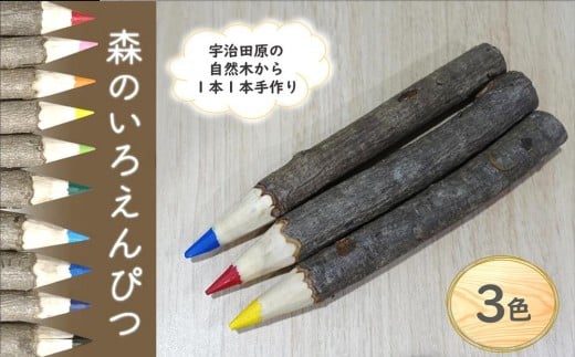 森のいろえんぴつ3本セット 〈 色鉛筆 えんぴつ 色えんぴつ 鉛筆 文具 文房具木材 お絵描き キッズ おもちゃ 知育 玩具 手作り 自然 贈り物 プレゼント ギフト 〉 ms03501