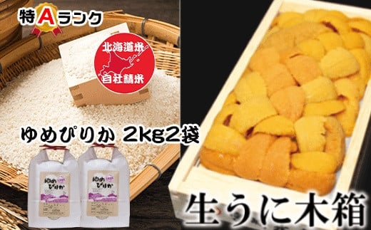 F-65010 エゾバフンウニ100g×1折、ゆめぴりか2kg×2袋【11/30まで年内配送】