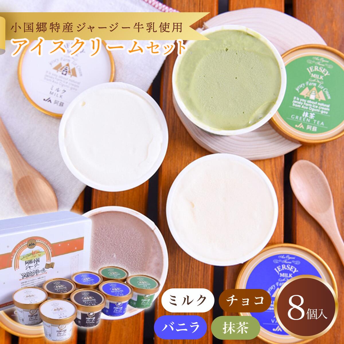 【ふるさと納税】 阿蘇 小国郷特産 ジャージー牛乳 アイスクリーム 8個 4種 セット バニラ 抹茶 チョコ ミルク アイス 詰め合わせ セット 飲料 乳飲料 ギフト 贈答用 お取り寄せ 熊本 南小国町 送料無料