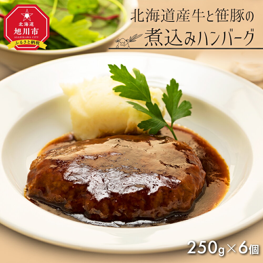 【ふるさと納税】北海道産牛と笹豚の煮込みハンバーグ250g×6個セット _00121 | 温めるだけ レンジ 湯煎 肉 ハンバーグ セット 煮込みハンバーグ 豚肉 牛肉 合い挽き 個包装 冷凍 保存 旭川市 北海道ふるさと納税 北海道 送料無料