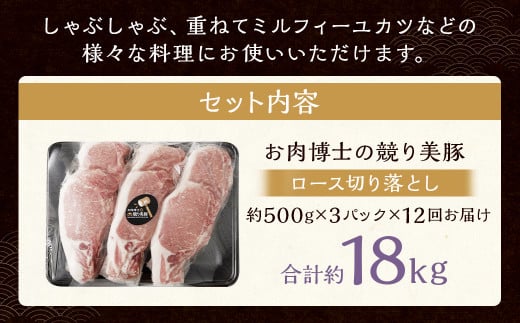 12回定期 長崎県産「競り美豚」ロース 切り落とし 1.5kg