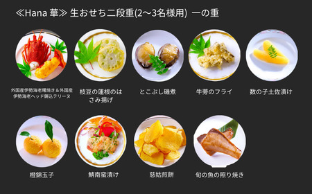 【12月31日冷蔵でお届け】おせち料理 「Hana 華」 2～3人前 餞心亭おゝ乃 二段重 コンパクト 和風 洋風 お節 2025年 高級料亭の味【069S006】