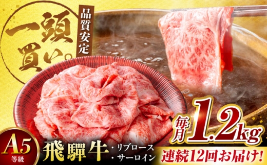 【12回定期便】飛騨牛サーロイン・リブロース 1.2kg(400g×3パック) すき焼きしゃぶしゃぶ用肉 / カルビ 牛肉 焼肉 / 御嵩町 / 馬力家 [AVBO029]