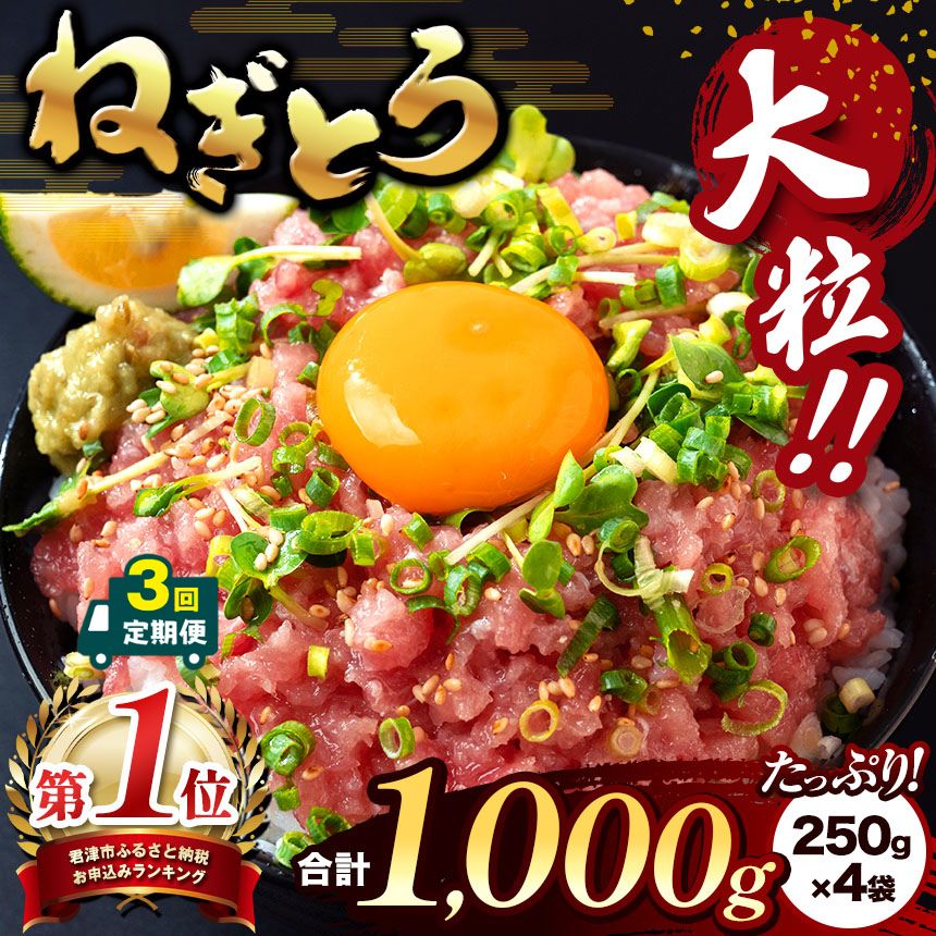 【定期便3回】清幸丸水産 大人気！ねぎとろ（250g×4袋）1000g | ネギトロ とろ 鮪 海鮮 魚介 魚 人気 小分け 人気 定番 ご飯 オススメ 千葉県 君津市 きみつ