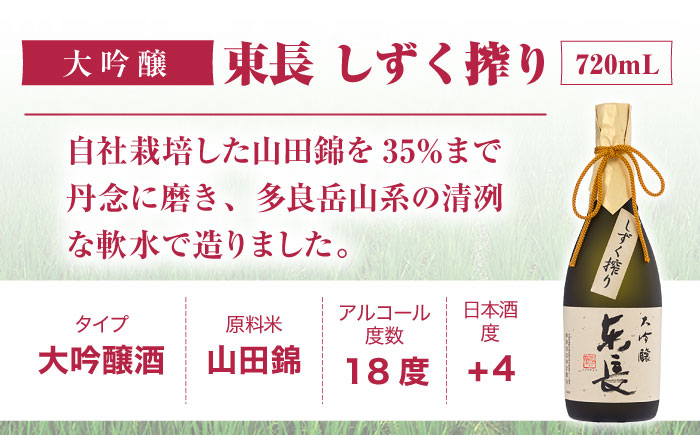 【12回定期便】大吟醸 東長（限定品） しずく搾り 720ml【瀬頭酒造】 [NAH077] 日本酒 酒 地酒 東長 佐賀県 嬉野市