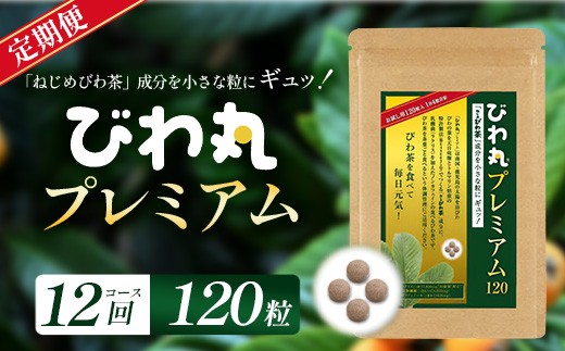 【定期便 全12回】≪12ヶ月連続で毎月お届け≫ びわ丸プレミアム ≪1回あたり(120粒入×1袋) ≫  健康補助食品 びわ茶含有加工食品  TO-12-NP| 国産 びわ茶 びわの葉 サプリメント
