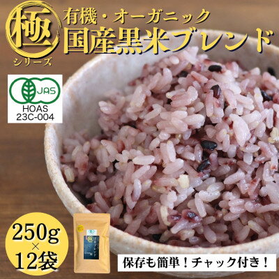 【ふるさと納税】【白米に混ぜて簡単!】国産 有機黒米ブレンド3.0kg(250g×12袋入り)【1633252】