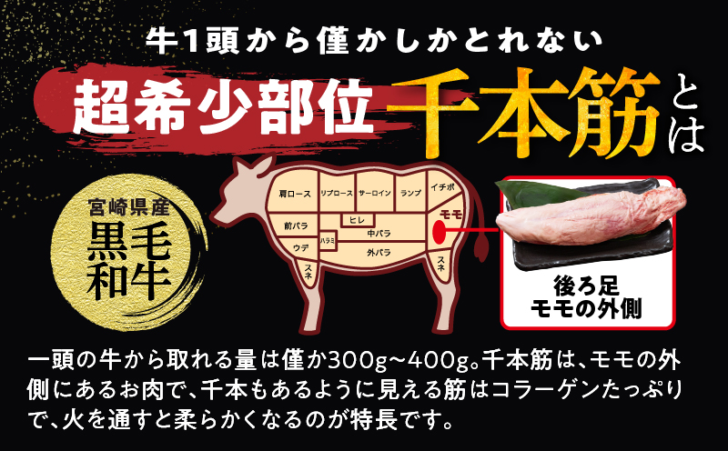 【超希少】宮崎県産黒毛和牛千本筋ブロック(計300g以上) 肉 牛 牛肉 国産_T023-0151