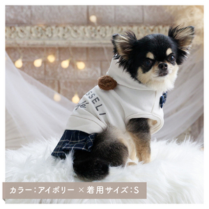 くまみみプリーツスカートワンピース ドッグウェア くま耳 フード チェック柄【ココアトワ(cocoAtoi)】 Ｌ