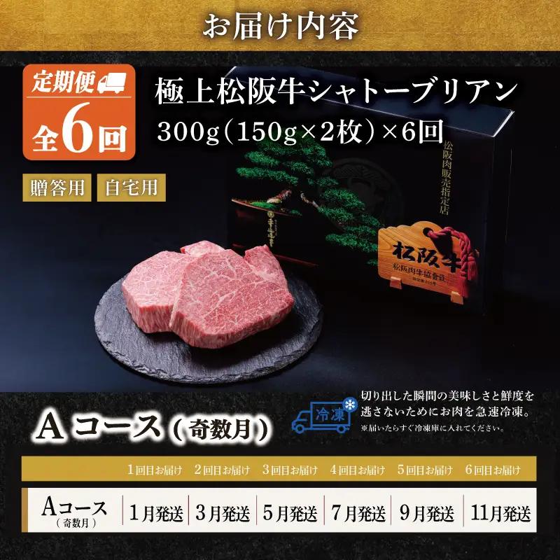 【定期便】松阪牛 極上 シャトーブリアン (150g×2枚) 6か月 Aコース US43