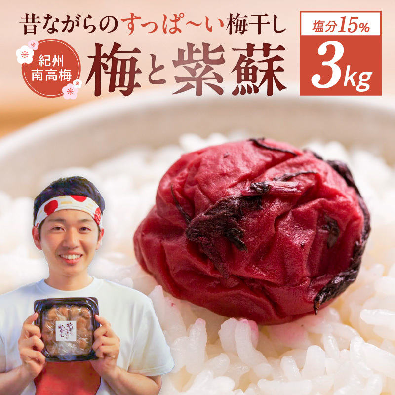 【常温保管可能】天日塩と紫蘇だけで漬けた 無添加梅干し3kg 梅ボーイズ|南高梅 C203_EP6021