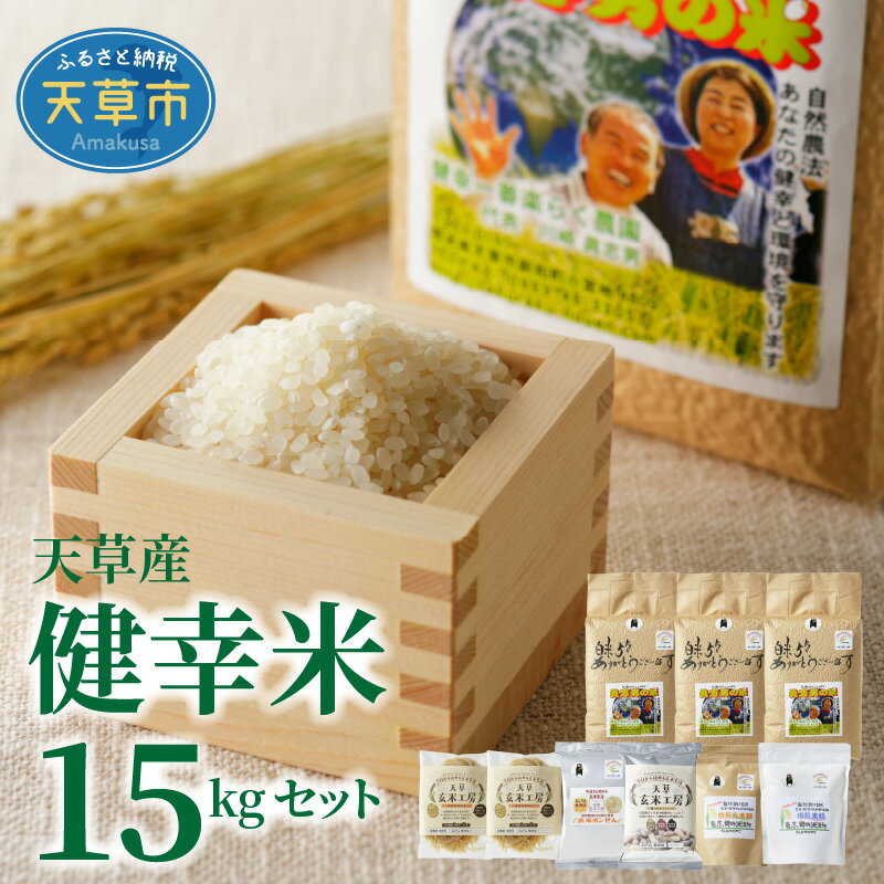 【ふるさと納税】 令和7年産 健幸米 セット 精米 5kg 3袋 コシヒカリ 焙煎玄米めん 玄米麺 グルテンフリー 玄米ポンせん 赤米 黒米 玄米 スティック 焙煎米粉 焙煎玄米粉 特別栽培米 単一原料米 熊本県 天草 送料無料
