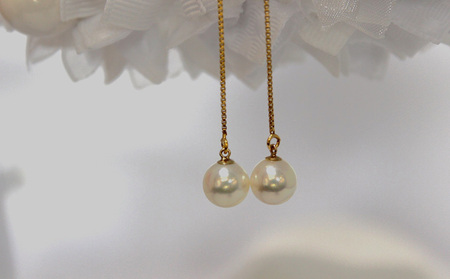 真珠 チェーン ピアス 7.5mm K10 イエローゴールド GF Yamashita-Pearl ゴールド A150-021003
