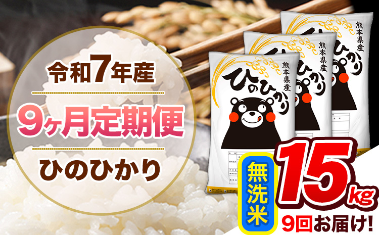 【9ヶ月定期便】令和7年産 無洗米 定期便 ひのひかり 15kg 《お申込み翌月から出荷》 熊本県産 ふるさと納税 精米 ひの 米 こめ ふるさとのうぜい ヒノヒカリ コメ 熊本米 ひのもり