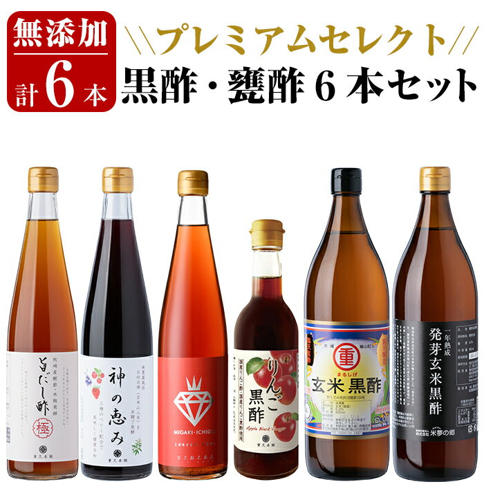 【ふるさと納税】贅沢なプレミアムセレクト6本セット！旨だし酢極、神の恵み、一年熟成玄米黒酢酸度5％、発芽玄米黒酢酸度4.2％、ミガキイチゴ・ビネガー、リンゴ甕酢のセットです 重久本舗 霧島市 お酢 黒酢 調味料【重久盛一酢醸造場】