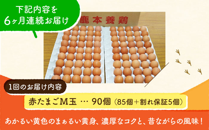 【全6回定期便】赤たまご M玉 90個（85個＋5個割れ保証）【株式会社 かもと養鶏】 [ZCA015]