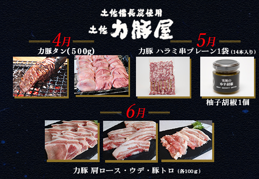 【定期便 3回】豚肉 タン 豚タン ハラミ 肩ロース ウデ 豚トロ トントロ 肉 バラ 焼肉用 4～6月｜ブランド豚 厚切り 国産 おすすめ 贈答用 おかず お弁当 BBQ 小分け 個包装 ギフト 串