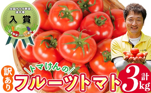 
                  ＼全国サラダ野菜選手権 入賞 ／ 訳あり トマけんのフルーツトマト(計3kg) フルーツトマト 高糖度 トマト サラダ 野菜 旬野菜 冷蔵 門川町産 宮崎県 門川町 【TK-03】【トマけん農園】
                