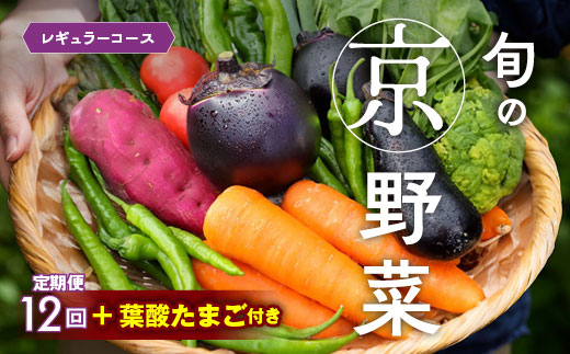 【12回定期便】旬の京野菜 毎月お届けレギュラーコース（全12回）＆『葉酸たまご』6個入り×1パック×3回分付《野菜定期便 野菜詰め合わせ 野菜セット 京野菜 旬の野菜 新鮮野菜 卵》※沖縄・離島・諸島へのお届け不可