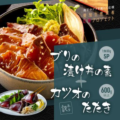 ふるさと納税 香美市 訳ありカツオたたき600g+ブリ漬け丼の素80g×5P