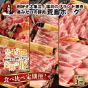 【ふるさと納税】【肉の定期便×3回コース】肉好き大集合！臭みゼロの豚肉「荒島ポーク」食べ比べ 定期便！【福井のブランド豚肉】[C-054005]|焼肉 しゃぶしゃぶ 国産 豚肉 もも サシ とろける 甘み お取り寄せ 最高級 冷凍 パック 小分け 送料無料