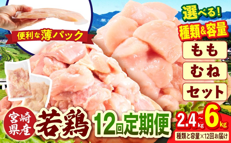 
                  【選べる種類・内容量】【12か月定期便】宮崎県産 若鶏切身 2.4～6kg
                