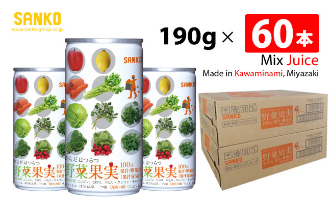 
                  SANKO からだはつらつ 野菜果実(缶)　190g×60本【飲料類 ソフトドリンク 野菜 果汁 ミックスジュース 長期保存 宮崎県 川南町 送料無料】
                