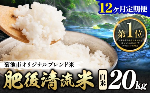【12ヶ月定期便】熊本県産 白米 肥後清流米 20kg 熊本県産 ふるさと納税 精米 米 こめ ふるさとのうぜい コメ お米 おこめ《お申込み翌月から出荷》