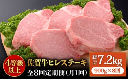 【全8回定期便】佐賀牛ヒレステーキ180g×5枚 総計7.2kg フィレ 希少部位 ブランド和牛 佐賀県産 A4 A5 赤身 赤身 希少 部位 牛肉 ヒレ BMS7以上 個包装 小分け 冷凍 [FBX