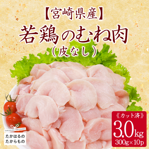 宮崎県産若鶏皮なしむね切身3.0kg（300g×10）TF0838-P00063