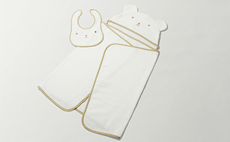 コットンベビー　フード付きおくるみ+スタイセット（ベージュ）（009_5010）