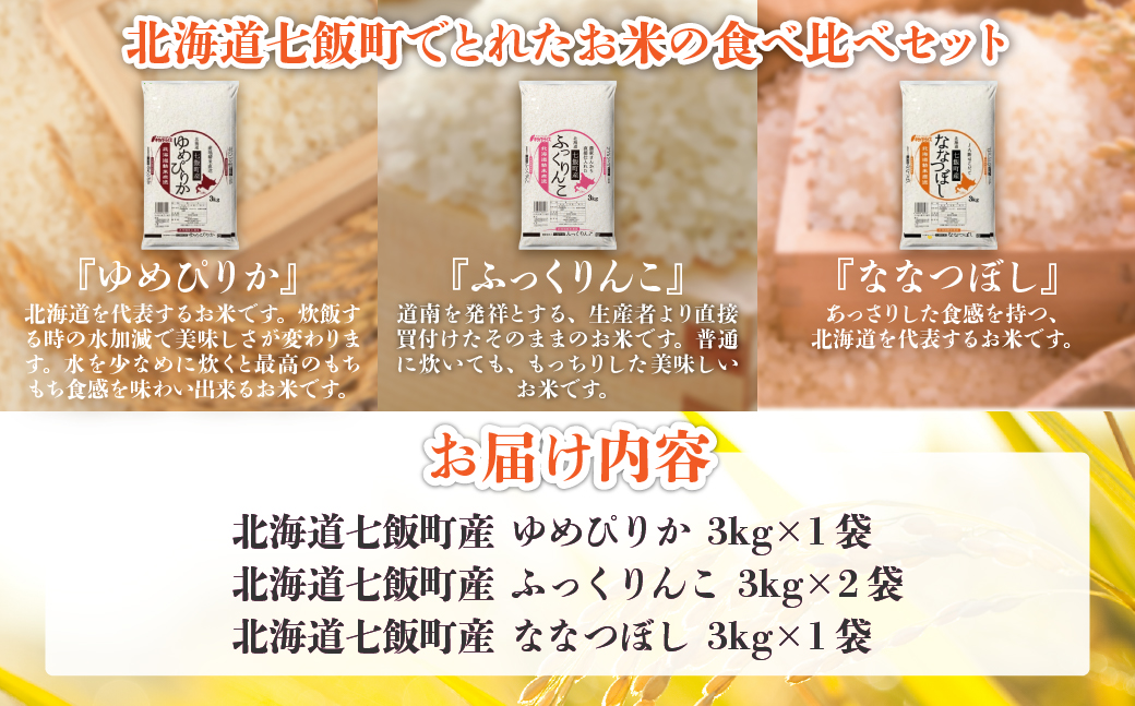 令和7年産（2025年産） 北海道七飯町産米食べ比べセット3kg×4 NAAQ011