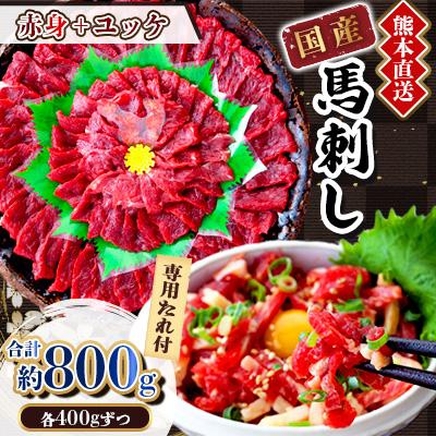 ふるさと納税 美里町 【国産馬刺し】熊本直送　ブロック肉　赤身400g+ユッケ400g　合計800g(美里町)