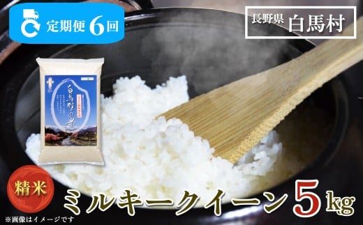 ＜6ヶ月間お届け＞＜令和7年産・新米・先行予約＞白馬産ミルキークイーン精米5kg 全6回/長野県白馬村  2025年産  定期便  米  白米  精米後発送  お米  ご飯  ごはん  送料無料【B0030160】
